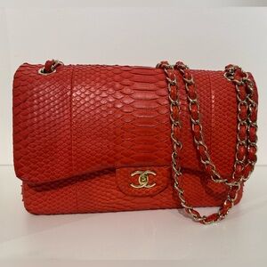 Chanel Red Python Leather Shoulder Bag